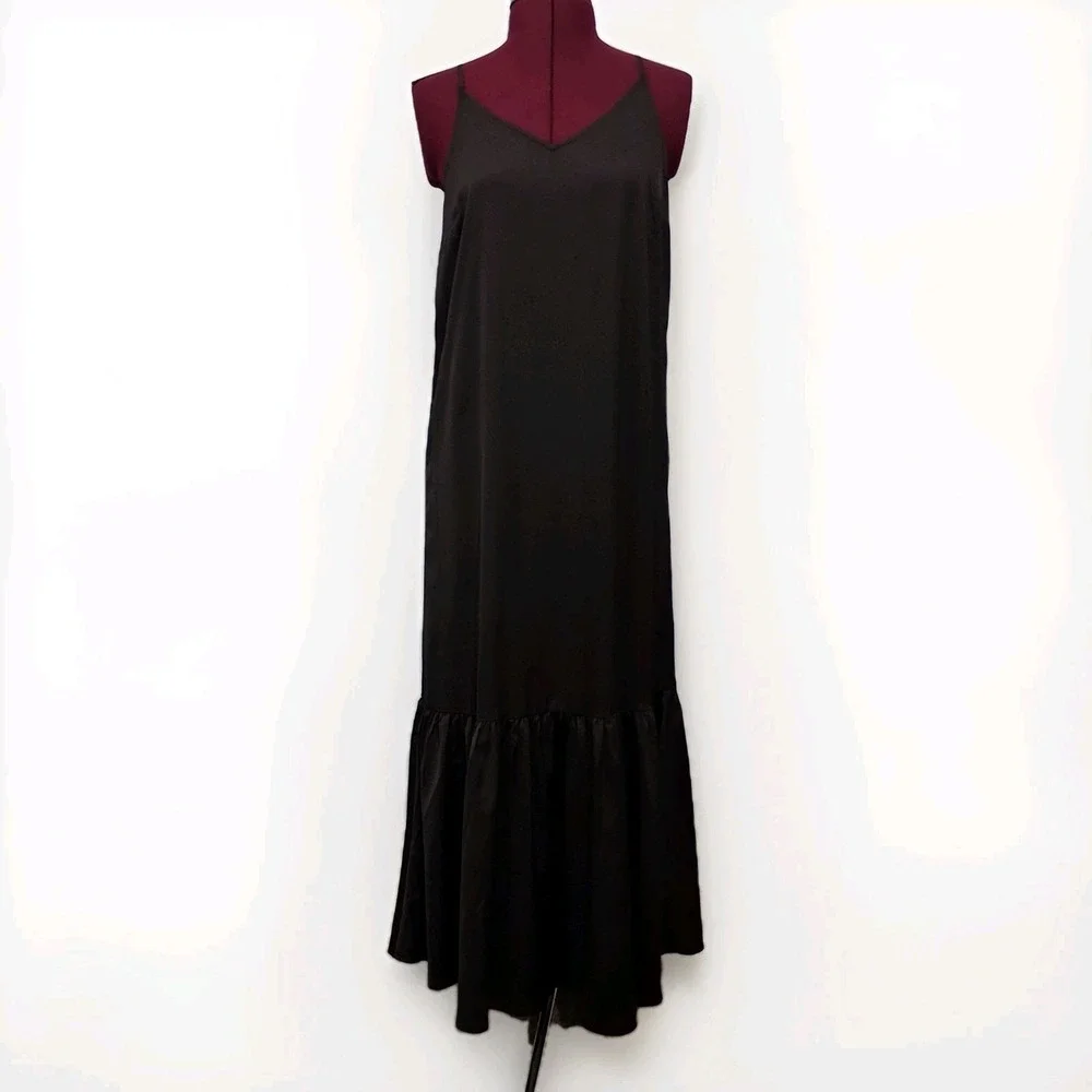Vero Moda Black Matte Satin Adjustable Spaghetti Strap Maxi Dress Single Tier XS